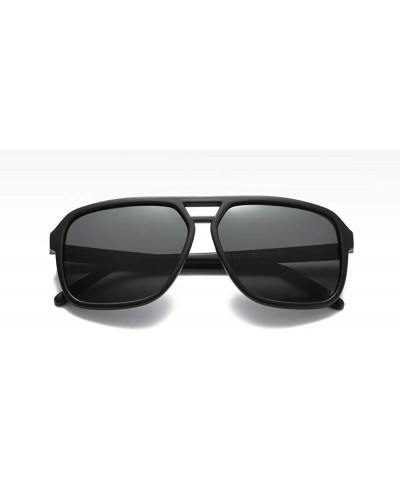 58mm Large Square Aviator Sunglasses Men Polarized Vintage Double Bridge Frame - Black - C318RXL2276 $14.31 Oversized