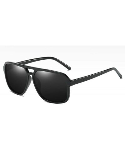 58mm Large Square Aviator Sunglasses Men Polarized Vintage Double Bridge Frame - Black - C318RXL2276 $14.31 Oversized