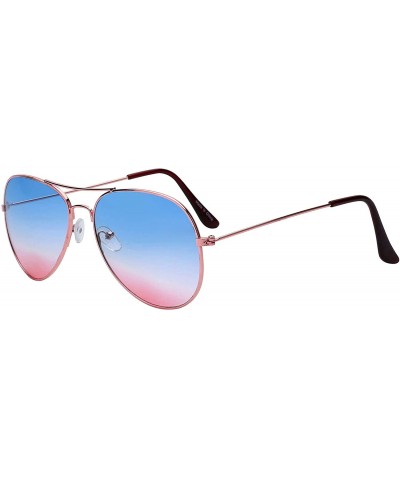 Classic Aviator Style Sunglasses Two Tone Shades Color Lens Gold Metal Frame - 064-blue-pink - C318L0A0IK7 $7.67 Aviator
