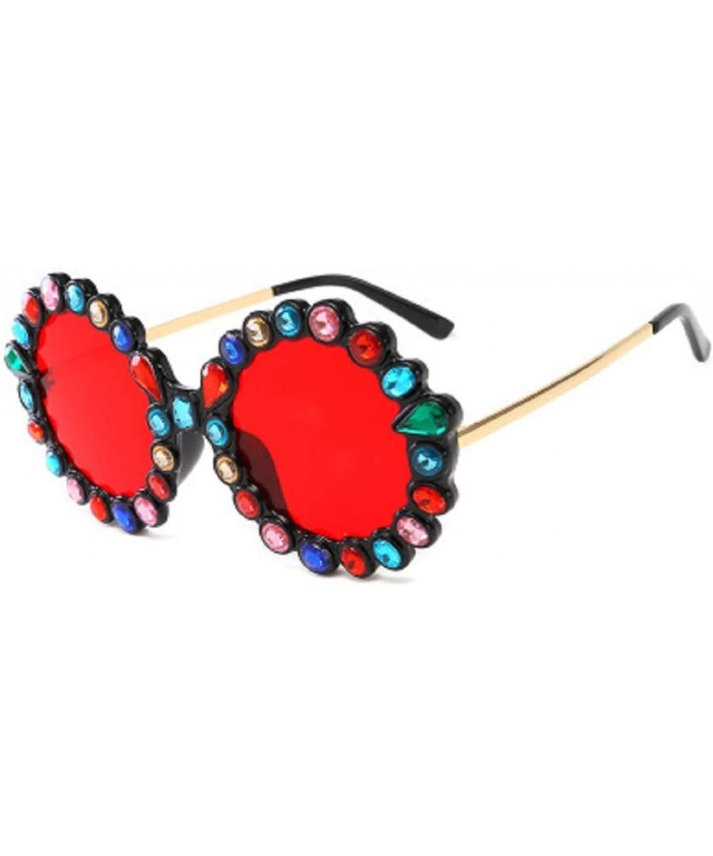 Round Oversized Rhinestone Sunglasses for Women Diamond Shades - B - CO18OXK6IG9 $5.45 Round