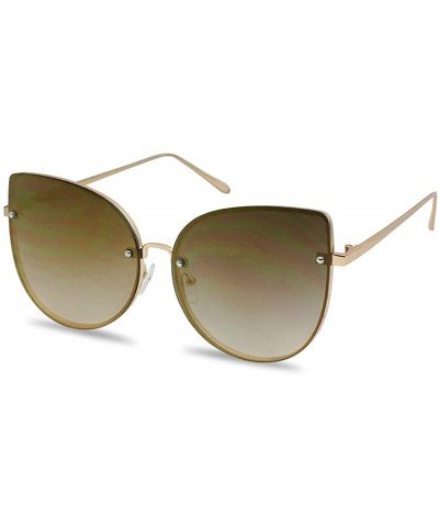 XL Oversized Oceanic Two Tone Gradient Mirror Flat Lens Gold Metal Frame Cat Eye Sunglasses - Gold (Rimless) - C1182K4LI90 $9...