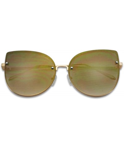 XL Oversized Oceanic Two Tone Gradient Mirror Flat Lens Gold Metal Frame Cat Eye Sunglasses - Gold (Rimless) - C1182K4LI90 $9...