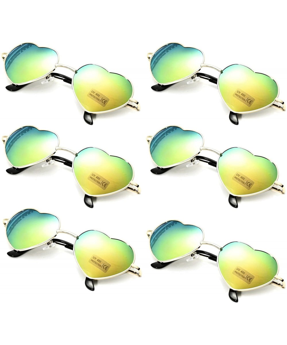 6 Packs Vintage Mirrored Lens Aviator Unisex Heart Sunglasses Metal Frame - Color Mirror - CW18E3COZU6 $23.03 Aviator