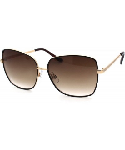 Womens Rectangular Metal Rim Butterfly Chic Sunglasses - Gold Brown Gradient Brown - CL18W6YEUOZ $8.69 Rectangular