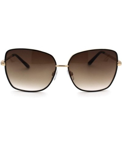 Womens Rectangular Metal Rim Butterfly Chic Sunglasses - Gold Brown Gradient Brown - CL18W6YEUOZ $8.69 Rectangular