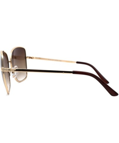 Womens Rectangular Metal Rim Butterfly Chic Sunglasses - Gold Brown Gradient Brown - CL18W6YEUOZ $8.69 Rectangular