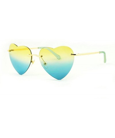 Women's S5964 Rimless Frame Oversized Heart Shape Lens 63mm Sunglasses (yellow green) - CP184WHI9ZI $7.76 Oversized