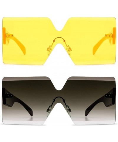 Oversized Square Sunglasses for Women Rimless Frame Candy Color Transparent Glasses - 2 Pack-grey/Yellow - CZ18INQ6M0X $16.19...
