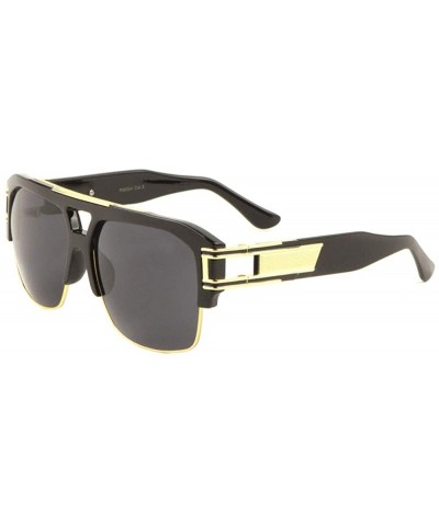Thick Plastic Brow Square Art Deco Metal Cut Temple Sunglasses - Black - CK198E9W24H $10.73 Square