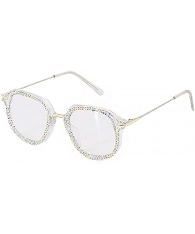Oversized Diamond Sunglasses for Women Square Bling Rhinestone Shades - Transparent - C8192HQ222S $15.80 Oversized