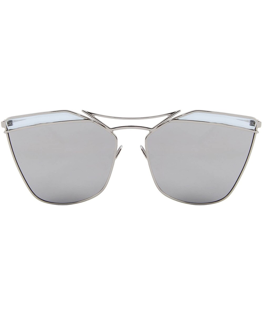 Cat Eye Mirrored Flat Lenses Street Fashion Metal Frame Women Sunglasses 8287 - Silver - CC12JS2XTVJ $7.50 Cat Eye