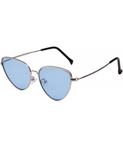 Womens Cat Eye Mod Metal Glasses Fashion Sunglasses - Silver / Blue Lens - CM186U84GZO $8.62 Cat Eye