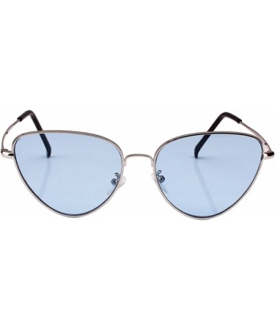 Womens Cat Eye Mod Metal Glasses Fashion Sunglasses - Silver / Blue Lens - CM186U84GZO $8.62 Cat Eye