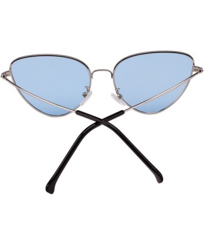 Womens Cat Eye Mod Metal Glasses Fashion Sunglasses - Silver / Blue Lens - CM186U84GZO $8.62 Cat Eye