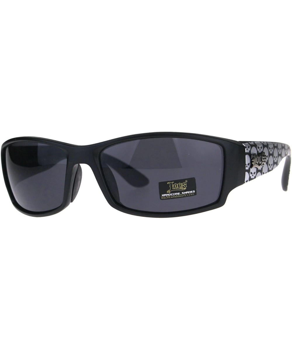 Locs Skull Print Arm Plastic Rectangular Warp Biker Gangster Sunglasses - CG180UM2NMZ $9.30 Rectangular