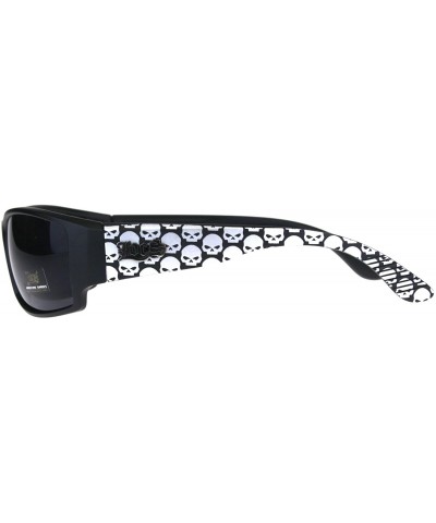 Locs Skull Print Arm Plastic Rectangular Warp Biker Gangster Sunglasses - CG180UM2NMZ $9.30 Rectangular