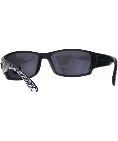 Locs Skull Print Arm Plastic Rectangular Warp Biker Gangster Sunglasses - CG180UM2NMZ $9.30 Rectangular