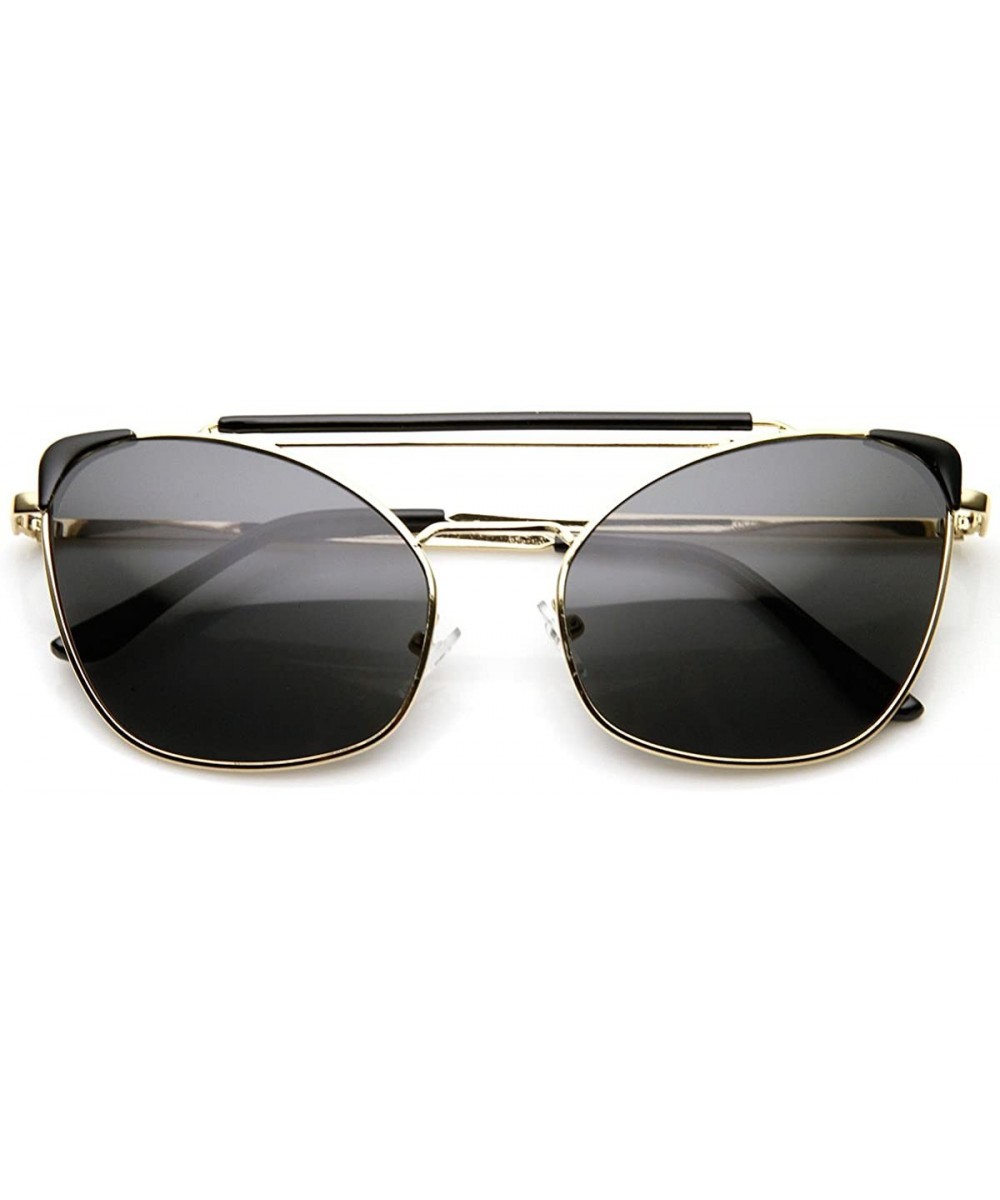 High Fashion Metal Double Bridge Pointed Cat Eye Aviator Sunglasses - Gold-black Smoke - CZ11V2116GP $9.26 Cat Eye