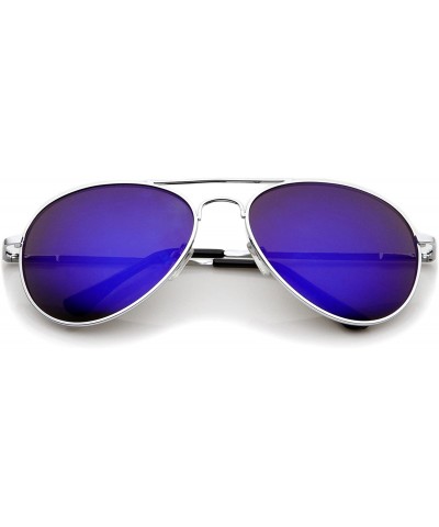 Classic Metal Frame Spring Hinges Color Mirror Lens Aviator Sunglasses 56mm - Silver / Blue Mirror - C712K7KB3LT $5.75 Aviator