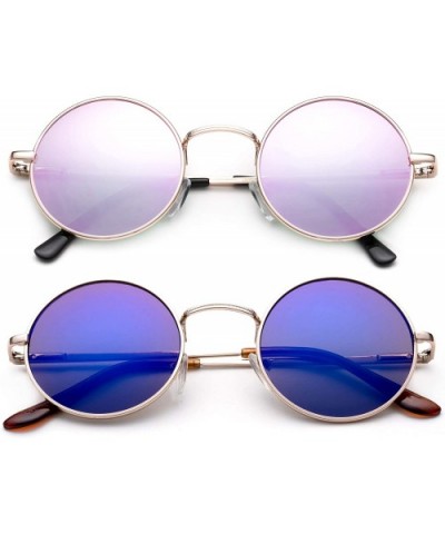 Round Retro John Lennon Sunglasses & Clear Lens Glasses Vintage Round Sunglasses - 2 Pack - Pink & Blue Flash - CG18XIUM3Y8 $...