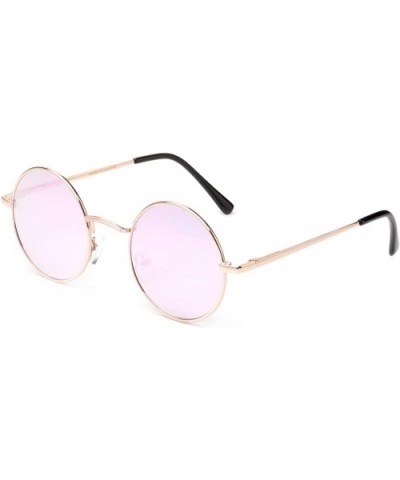 Round Retro John Lennon Sunglasses & Clear Lens Glasses Vintage Round Sunglasses - 2 Pack - Pink & Blue Flash - CG18XIUM3Y8 $...