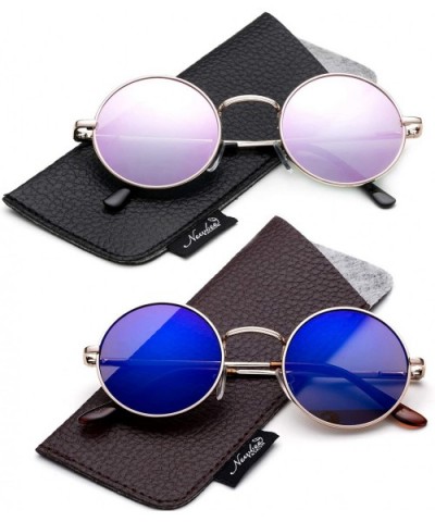 Round Retro John Lennon Sunglasses & Clear Lens Glasses Vintage Round Sunglasses - 2 Pack - Pink & Blue Flash - CG18XIUM3Y8 $...