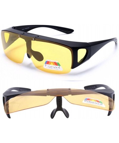 2 Value Pack- HD Polarized Flip Up Night Vision Wraparounds + Sunglasses UV400 - Black - CO18EI96C93 $14.90 Sport