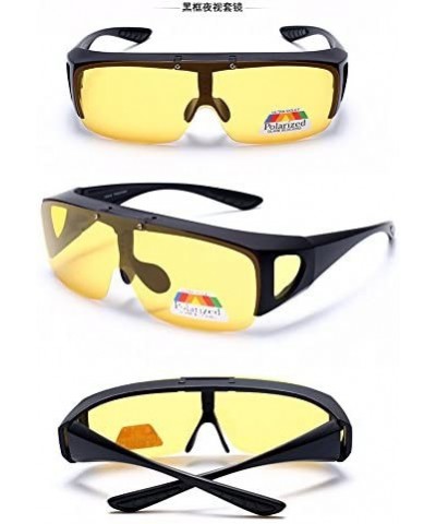 2 Value Pack- HD Polarized Flip Up Night Vision Wraparounds + Sunglasses UV400 - Black - CO18EI96C93 $14.90 Sport