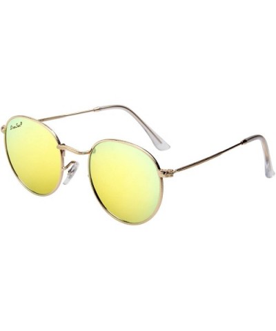 Designer Round Sunglasses for Women Mirrored Lens Metal Frame L3447 UV Protection - Yellow - CP18IR6XR2R $15.87 Round