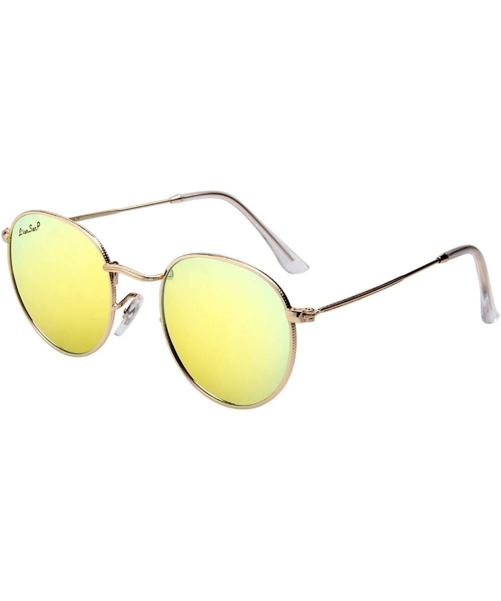 Designer Round Sunglasses for Women Mirrored Lens Metal Frame L3447 UV Protection - Yellow - CP18IR6XR2R $15.87 Round