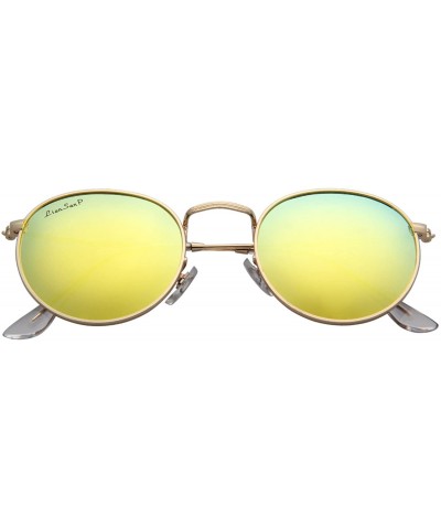 Designer Round Sunglasses for Women Mirrored Lens Metal Frame L3447 UV Protection - Yellow - CP18IR6XR2R $15.87 Round