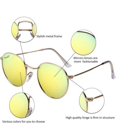 Designer Round Sunglasses for Women Mirrored Lens Metal Frame L3447 UV Protection - Yellow - CP18IR6XR2R $15.87 Round