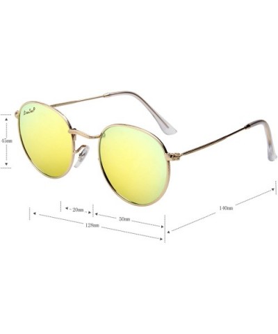 Designer Round Sunglasses for Women Mirrored Lens Metal Frame L3447 UV Protection - Yellow - CP18IR6XR2R $15.87 Round