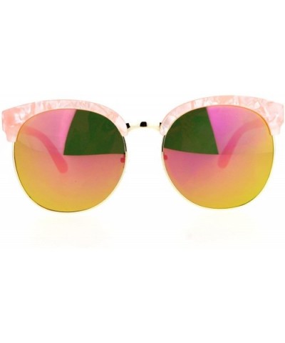 Womens Oversize Round Horn Half Rim Retro Designer Sunglasses - Pink Pearl - CN12ITP02FH $11.94 Wayfarer