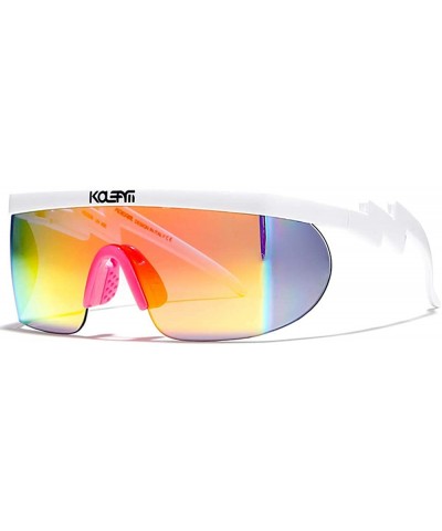 Wrap Around Sport Sunglasses for men women Semi Rimless Lens Retro Rainbow Mirrored Lens UV400 Protection - 7 - CR1983UNTCW $...