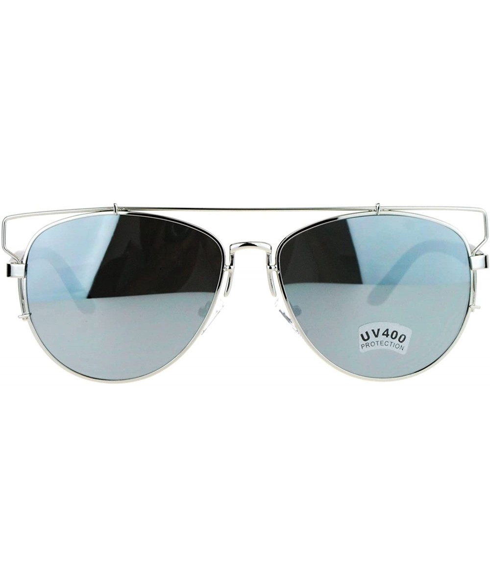 Flat Lens Oversize Wire Horn Rim Unique Vintage Pilot Sunglasses - Silver - C112IS30ZWP $8.51 Oversized