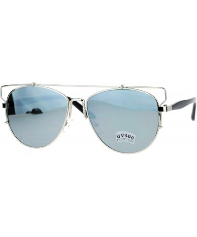 Flat Lens Oversize Wire Horn Rim Unique Vintage Pilot Sunglasses - Silver - C112IS30ZWP $8.51 Oversized