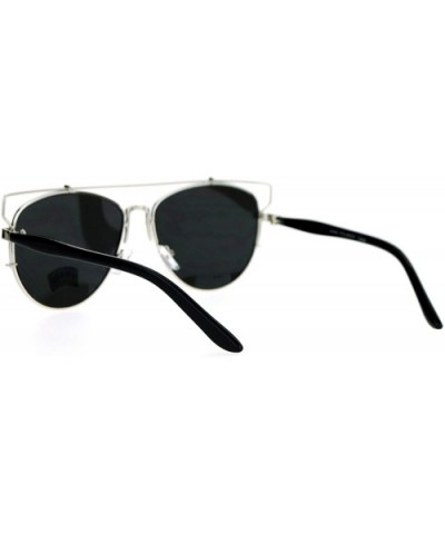 Flat Lens Oversize Wire Horn Rim Unique Vintage Pilot Sunglasses - Silver - C112IS30ZWP $8.51 Oversized