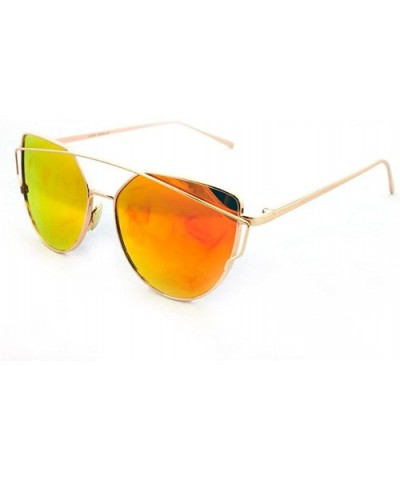 "Clarkson" Geometric Ultra Premium Brushed Aluminum Flash Sunglasses - Gold/Orange - CC12K7SU0U1 $9.39 Rectangular