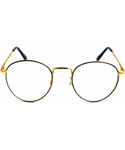 VINTAGE Round Oval Metal Frame Unisex Clear Lens Eye Glasses - Gold/Black - CV12O1T5INE $12.63 Rimless