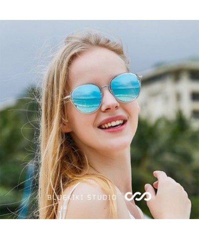 Women Sunglasses Polarized Flower Round Sunglasses for Women - Blue - CV18DCUMZDT $22.36 Oversized