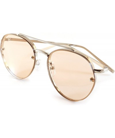 Hexagonal Round Color Tinted Mirrored Flat Lens Sunglasses A018 - Silver/ Clear Beige Tinted Lens - C01868IZQXR $12.75 Aviator