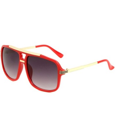 Evidence Metal & Plastic Hip Hop Flat Top Aviator Sunglasses - Red & Gold Frame - CE18NOYQISI $10.12 Aviator