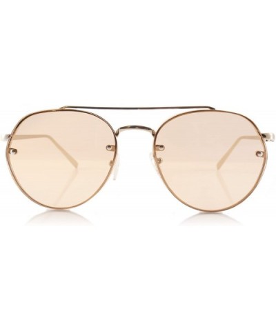 Hexagonal Round Color Tinted Mirrored Flat Lens Sunglasses A018 - Silver/ Clear Beige Tinted Lens - C01868IZQXR $12.75 Aviator