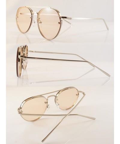 Hexagonal Round Color Tinted Mirrored Flat Lens Sunglasses A018 - Silver/ Clear Beige Tinted Lens - C01868IZQXR $12.75 Aviator