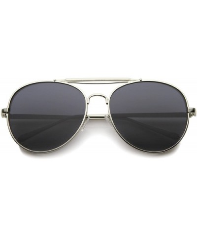 Modern Fashion Flat Lens Full Metal Side Cover Frame Double Bridged Aviator Sunglasses - Silver / Smoke - CI12EH19IJ3 $7.06 A...