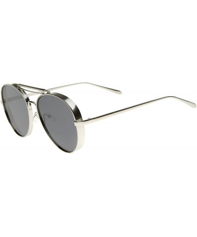 Modern Fashion Flat Lens Full Metal Side Cover Frame Double Bridged Aviator Sunglasses - Silver / Smoke - CI12EH19IJ3 $7.06 A...