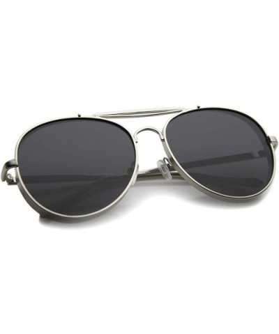 Modern Fashion Flat Lens Full Metal Side Cover Frame Double Bridged Aviator Sunglasses - Silver / Smoke - CI12EH19IJ3 $7.06 A...