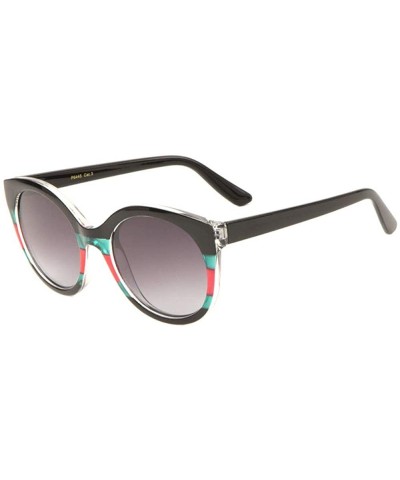 Three Color Line Crystal Round Cat Eye Sunglasses - Black Clear - CP1983IQY0G $12.46 Round