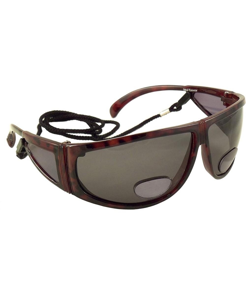 Polarized Bifocal Sunglasses Sun Readers with Retention Cord - Brown Frame / Smoke Lens With Case - CF11N8L50JB $16.12 Wrap